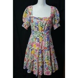 Blu Pepper Spring Vibrant Color Floral Short Sleeve Dress LARGE